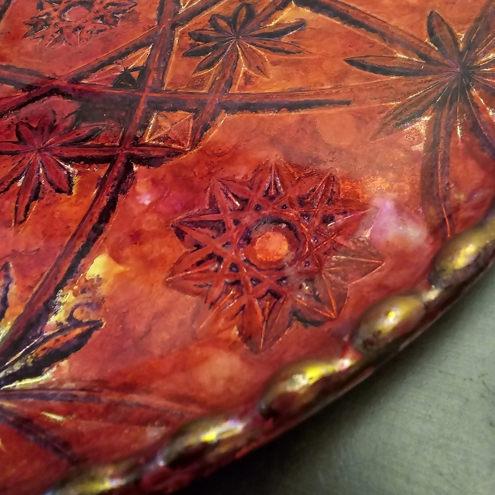 HANDCRAFTED Upcycled Deep Etched Glass Platter HANDPAINTED Tabletop ART Decor - Picture 10 of 17